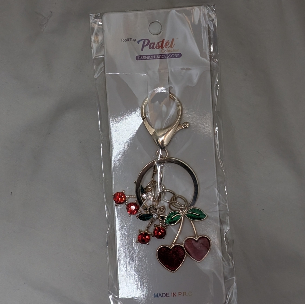 🗝️ New Cherry Keychain with Red and Green Accents - Bundle Opportunity
